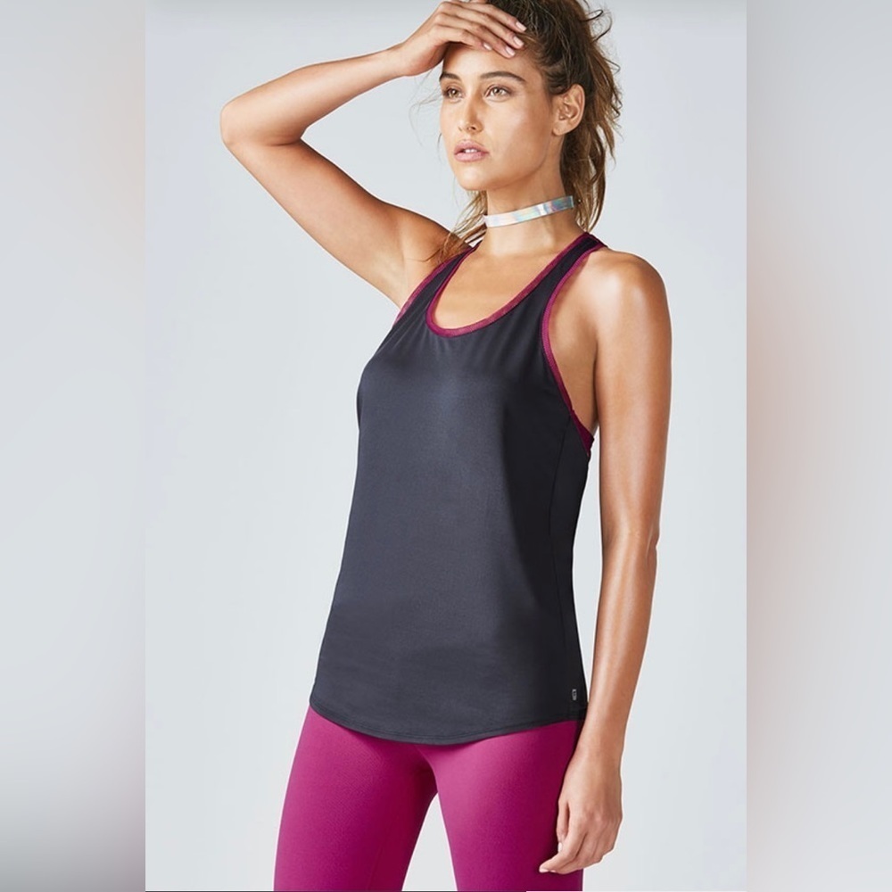 Fabletics Size L Mosa Mesh Tank in Gray and Hot Pink